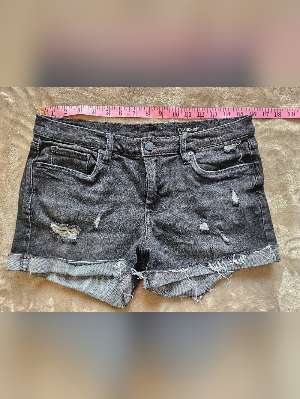 Black Distressed Cuffed Blank NYC Mid Rise Shorts Size 29